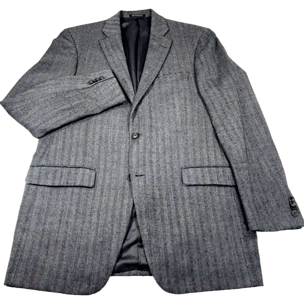 Hart Schaffner Marx Sport Coat Worsted Wool Tweed Herringbone 41 42 Gray Preppy